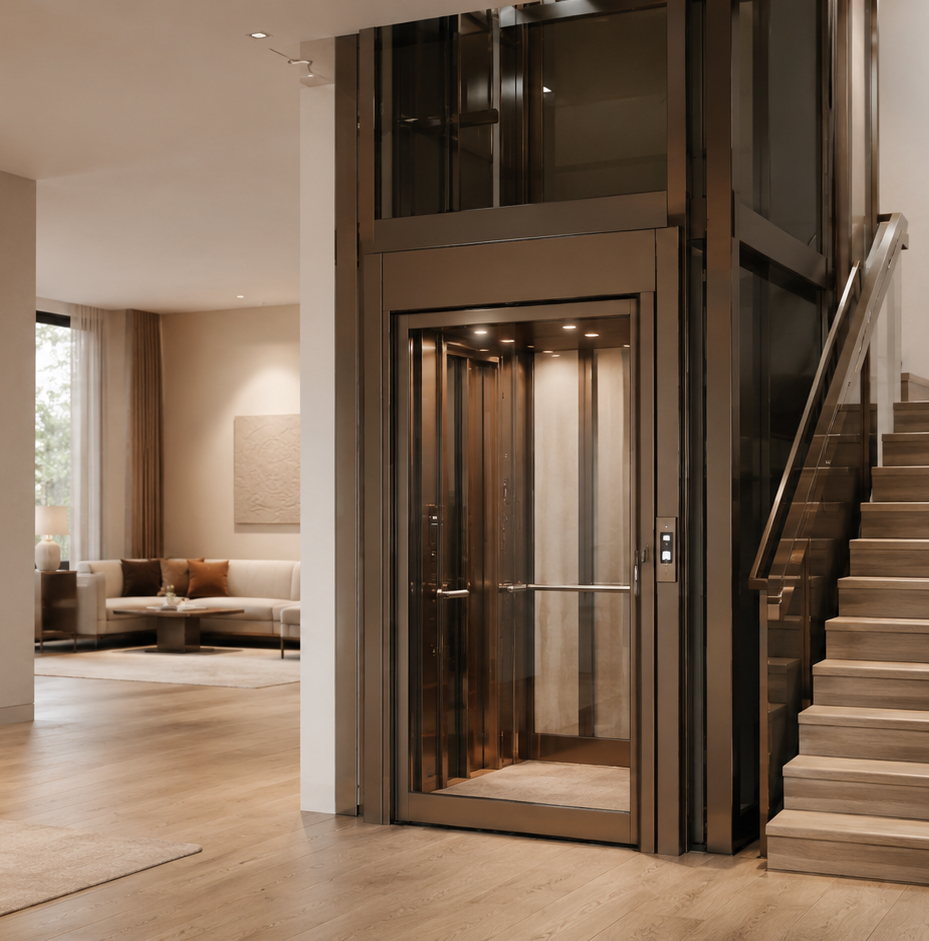 Oniklift Homelift &ndash; Aufzug im modernen Wohnbereich neben der Treppe